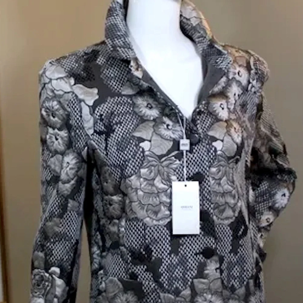 Armani Collezioni Black & Ivory Floral Print Jacket Silk linned– Size 8